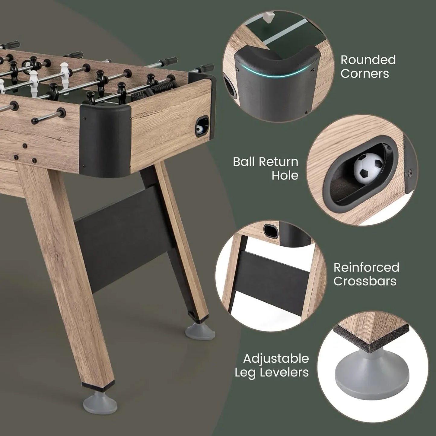 Foosball Table for Adults, with 2 Balls, 26 Players, Adjustable Leg Levelers,