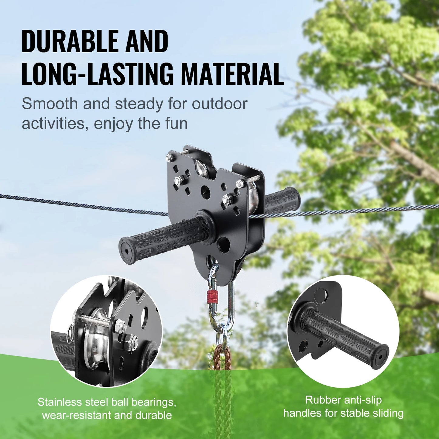 Outdoor Zipline Kit With Stainless Steel Harness Seat