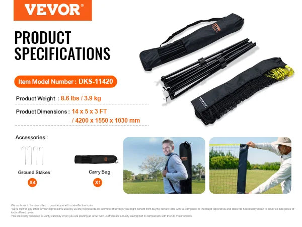 *10/14/17FT Badminton Net Height Adjustable Volleyball Net Wide Foldable