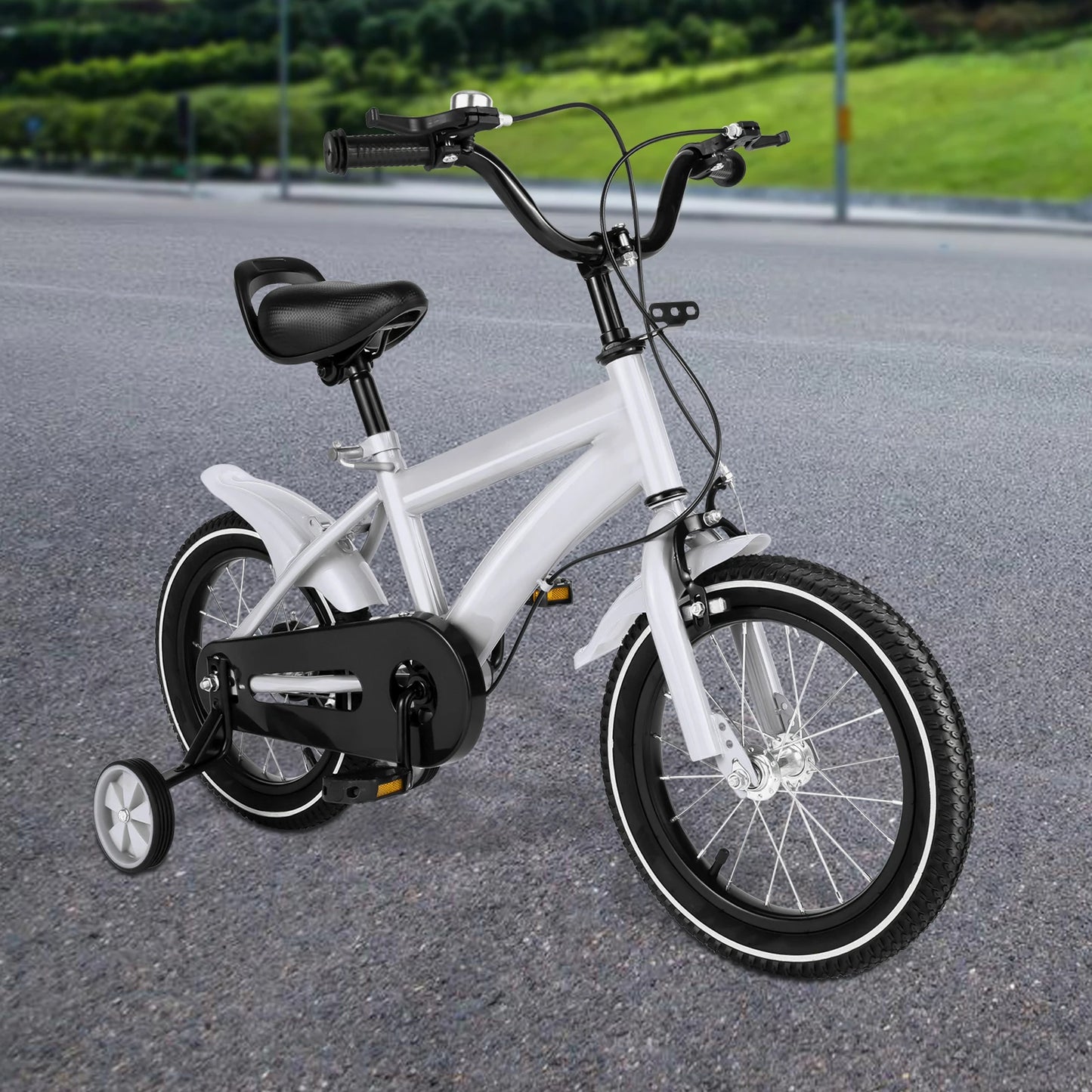 *Children’s Bike 14-Inch with Training Wheels, Steel Frame, Dual Brakes, Handlebar,