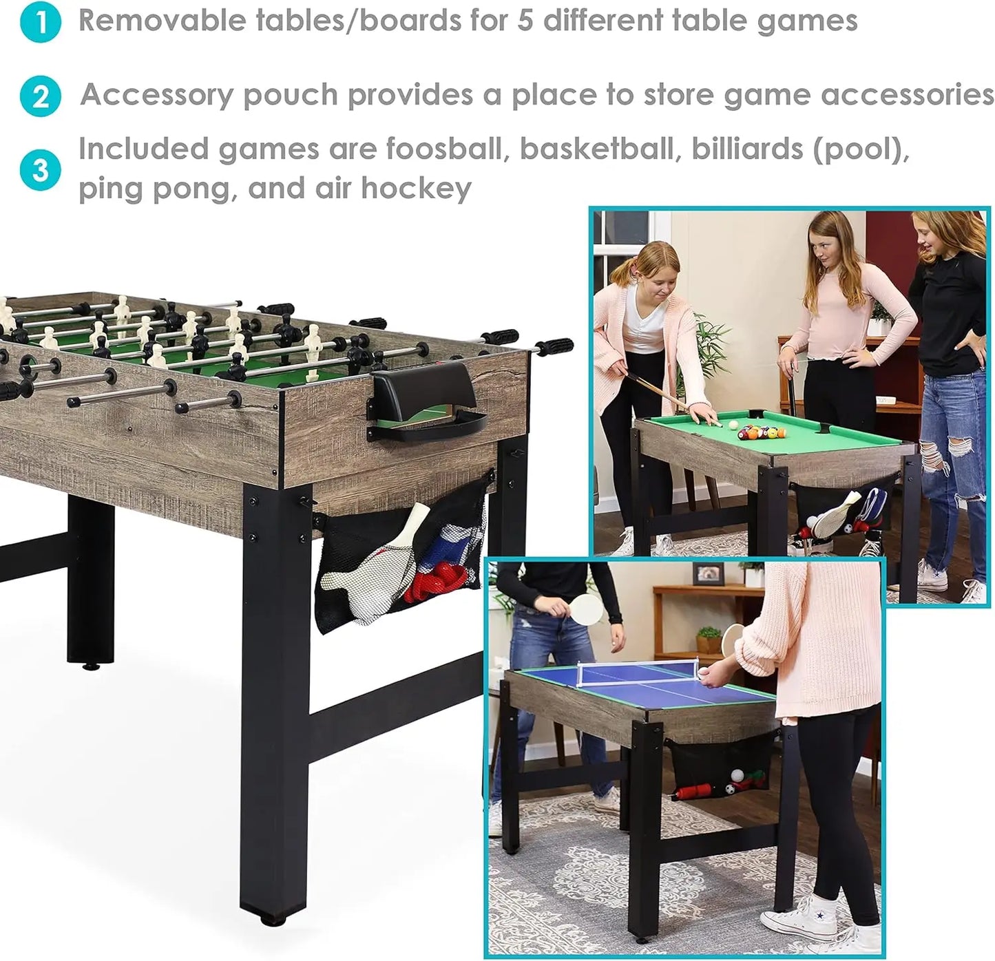 Hign-concerned 5-In-1 Kids Multi Game Table With Billiards