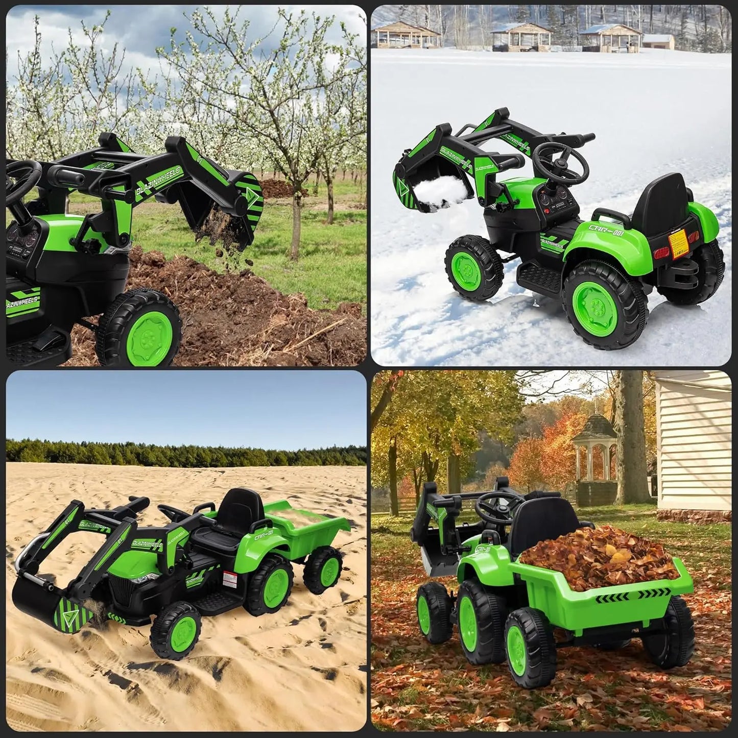 12V 3 In 1 Ride On Excavator Tractor With Remote Trailer