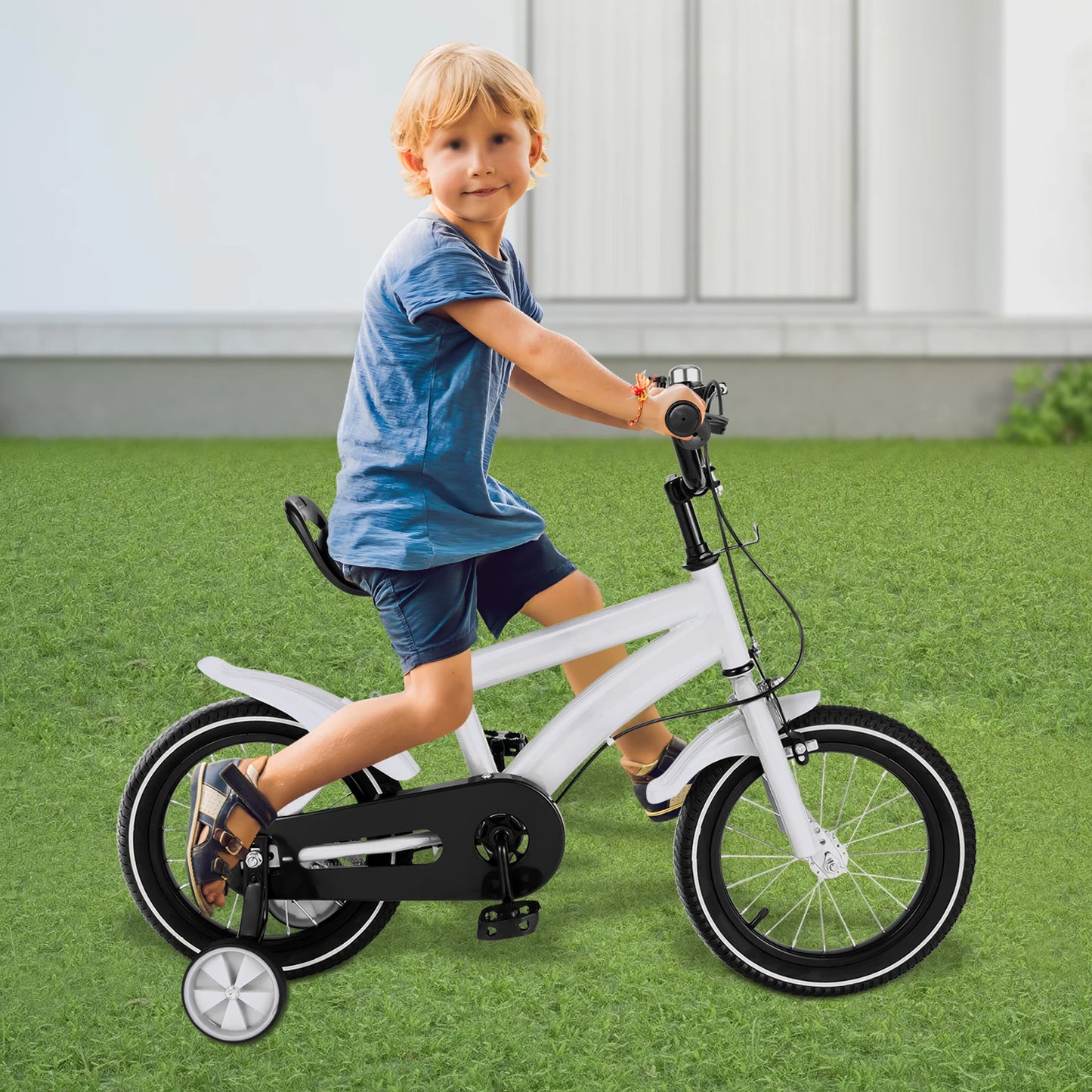 *Children’s Bike 14-Inch with Training Wheels, Steel Frame, Dual Brakes, Handlebar,