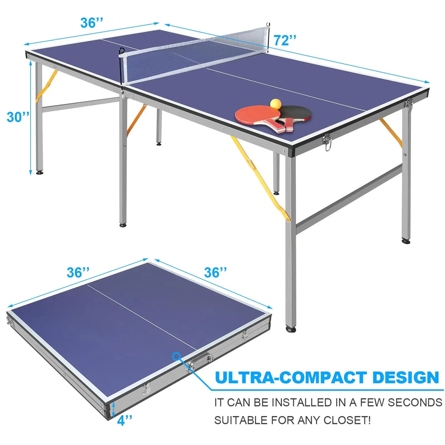 Portable 6ft Foldable Table Tennis Set with Paddles and Balls